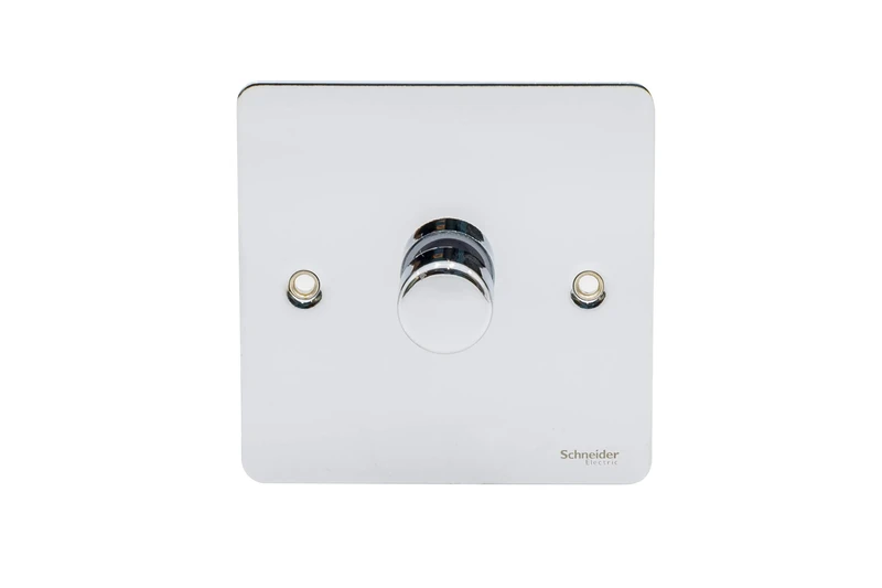 Schneider Electric Ultimate Flat Plate - Single 2 Way LED Dimmer Light Switch, 100 W/VA, GU6212LMPC, Polished Chrome