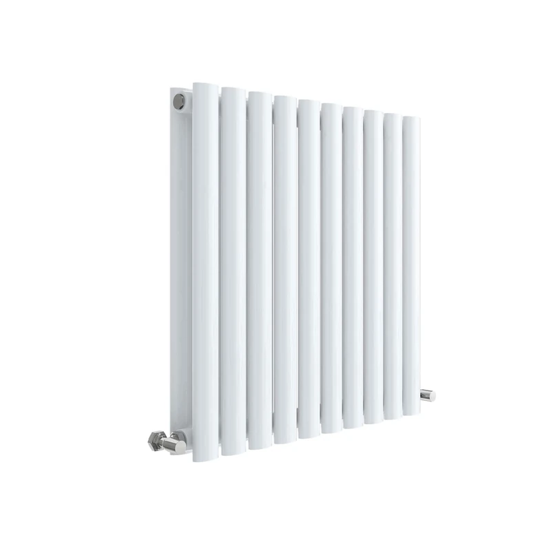 Nuie HL338D Revive Modern Home Wall Mount Designer Horizontal Double Panel Radiator, 600mm x 586mm x 78mm, High Gloss White