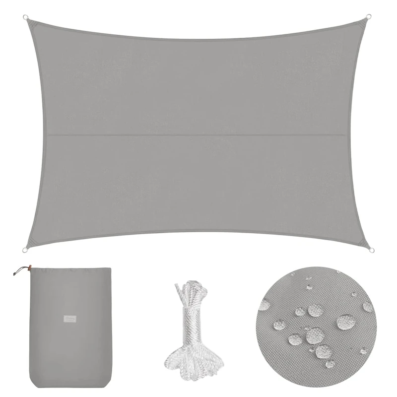 Sekey Sun Shade Sail 3×4m shade sails Waterproof PES Polyester UV Block Awning Weather Resistant Durable Perfect for Outdoor Patio Garden Yard Backyard, Light gray