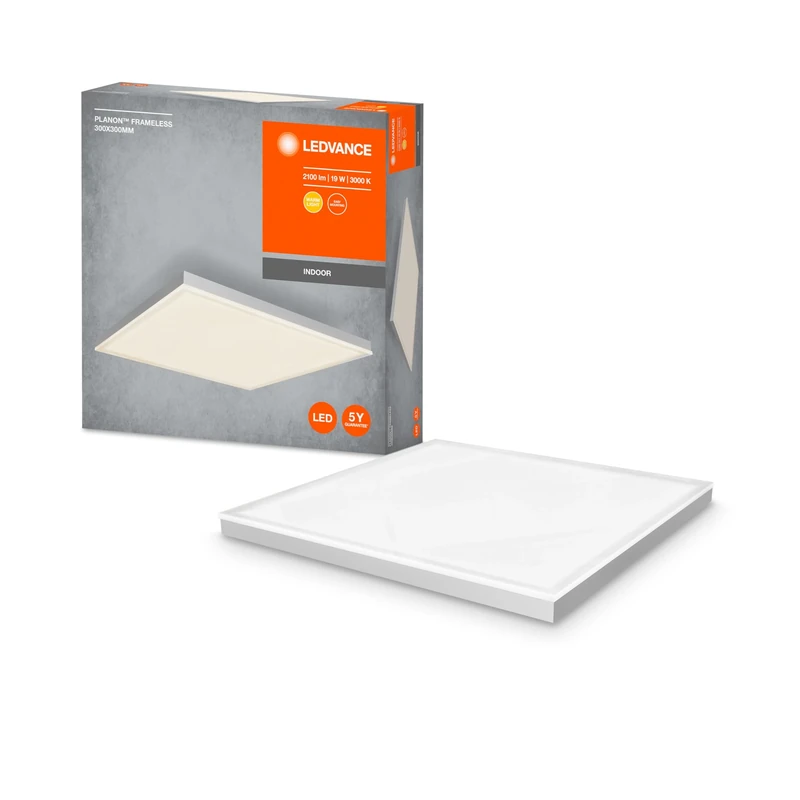 LEDVANCE Panel for Ceiling | PLANON Frameless / 19 W | Beam Angle: 110 | Warm White | 3000 K | Aluminum | IP20