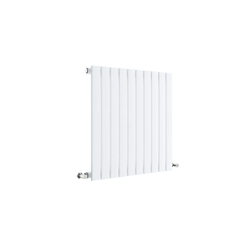 Nuie HLW55 Sloane Modern Home Wall Mount Designer Horizontal Single Panel Radiator, 600mm x 586mm x 53mm, High Gloss, Satin White