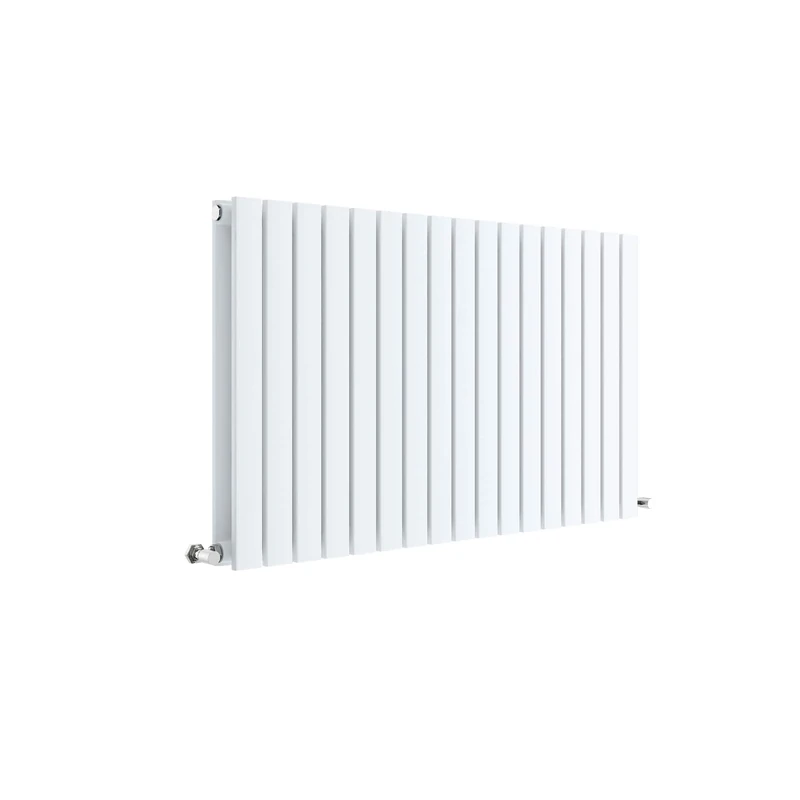 Nuie HLW56D Sloane Modern Home Wall Mount Designer Horizontal Double Panel Radiator, 600mm x 992mm x 72mm, High Gloss, Satin White