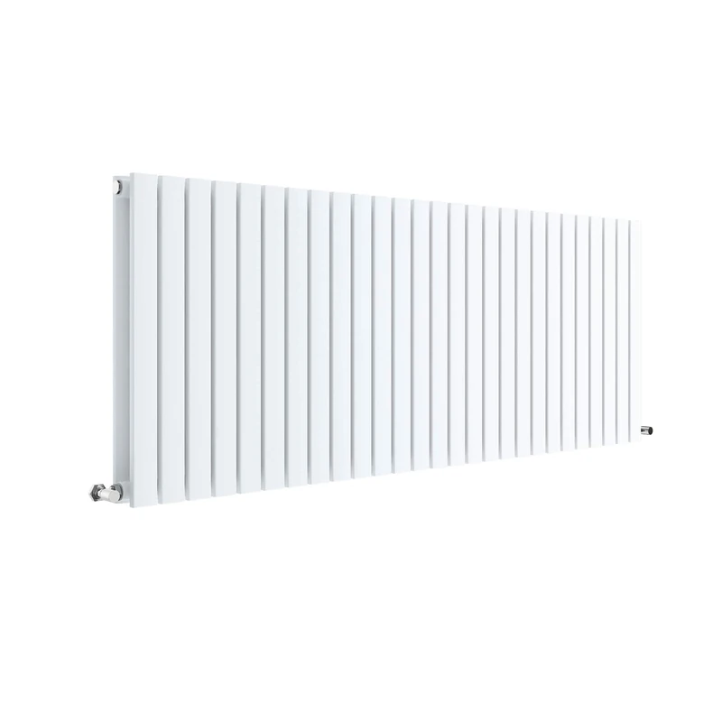 Nuie HLW60D Sloane Modern Home Wall Mount Designer Horizontal Double Panel Radiator, 600mm x 1572mm x 72mm, High Gloss, Satin White