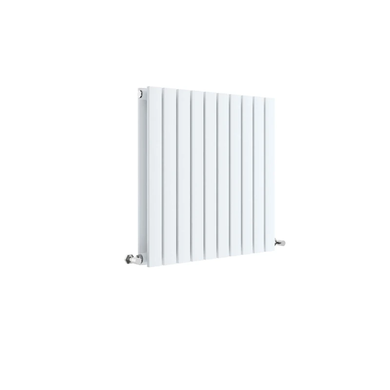 Nuie HLW55D Sloane Modern Home Wall Mount Designer Horizontal Double Panel Radiator, 600mm x 586mm x 72mm, High Gloss, Satin White