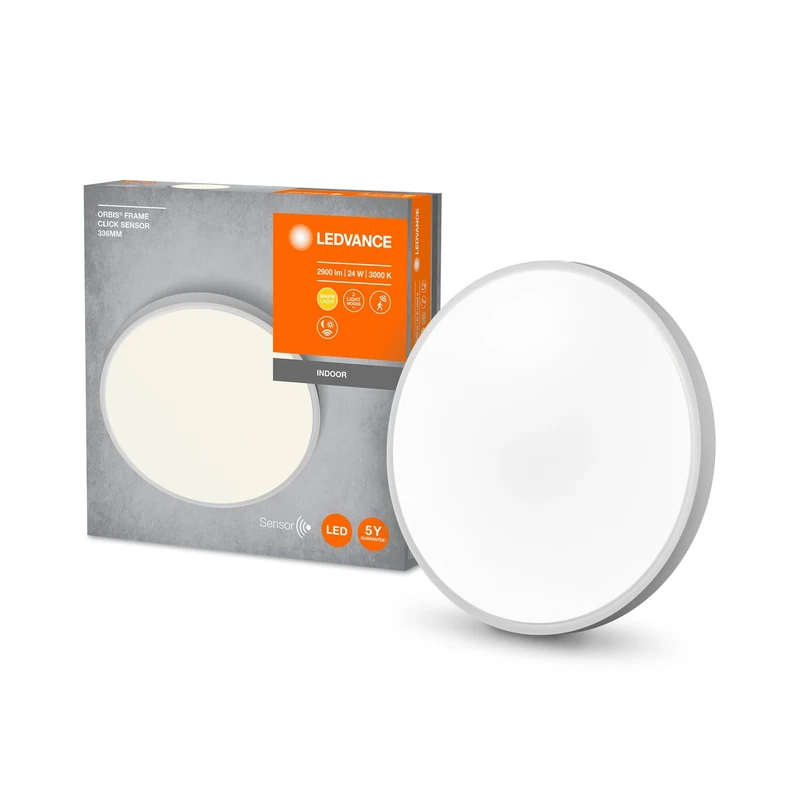 LEDVANCE LED Wall and Ceiling Luminaire, Frameless Luminaire with Motion Detector for Indoor, Operating Modes can be Changed with a Click, Warm White (3000K), 335mm Diameter, ORBIS Frame Click Sensor