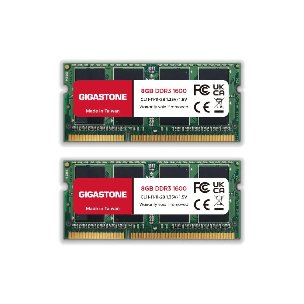 DDR3 RAM Laptop OnlyGIGASTONE 16GB Kit (2x8GB) DDR3/DDR3L 1600MHz (1333MHz) PC3-12800 (PC3-10600) CL11 1.35V/1.5V 2Rx8 SODIMM 204 Pin Unbuffered Non ECC High Performance Notebook Memory Upgrade