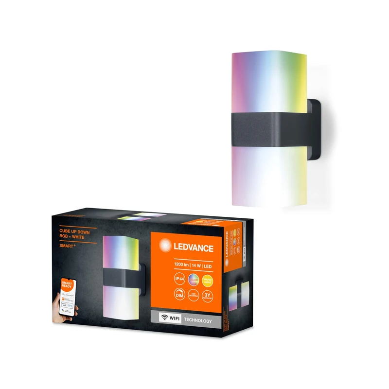 LEDVANCE Smart LEDOutdoor Luminaire for The Wall with WiFi Technology for Outside, RGB Colors Changeable, Made of Dark Gray Aluminum, Compatible with Google and Alexa Voice, Smart+ WiFi Cube UPDOWN