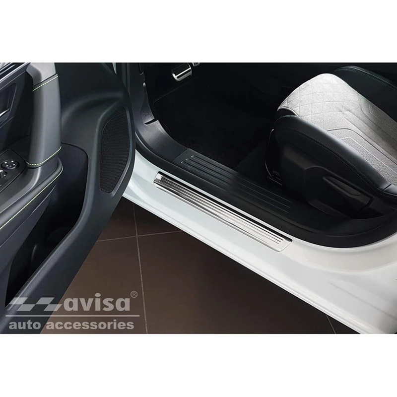 Avisa Stainless Steel Door sill protectors compatible with Peugeot 2008 II 2020- 'Lines' - 4-pieces