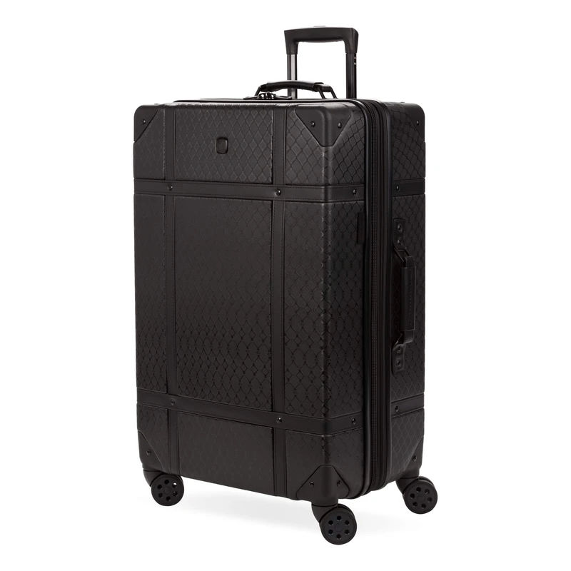 SwissGear 7739 Hardside Luggage Trunk with Spinner Wheels, Black, Checked-Large 26 inch