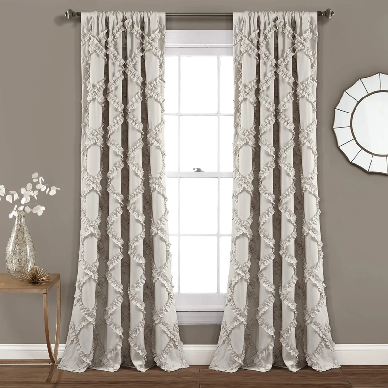 Lush Decor Ruffle Diamond Window Curtain Panel Pair, 84 in x 54 in, Neutral