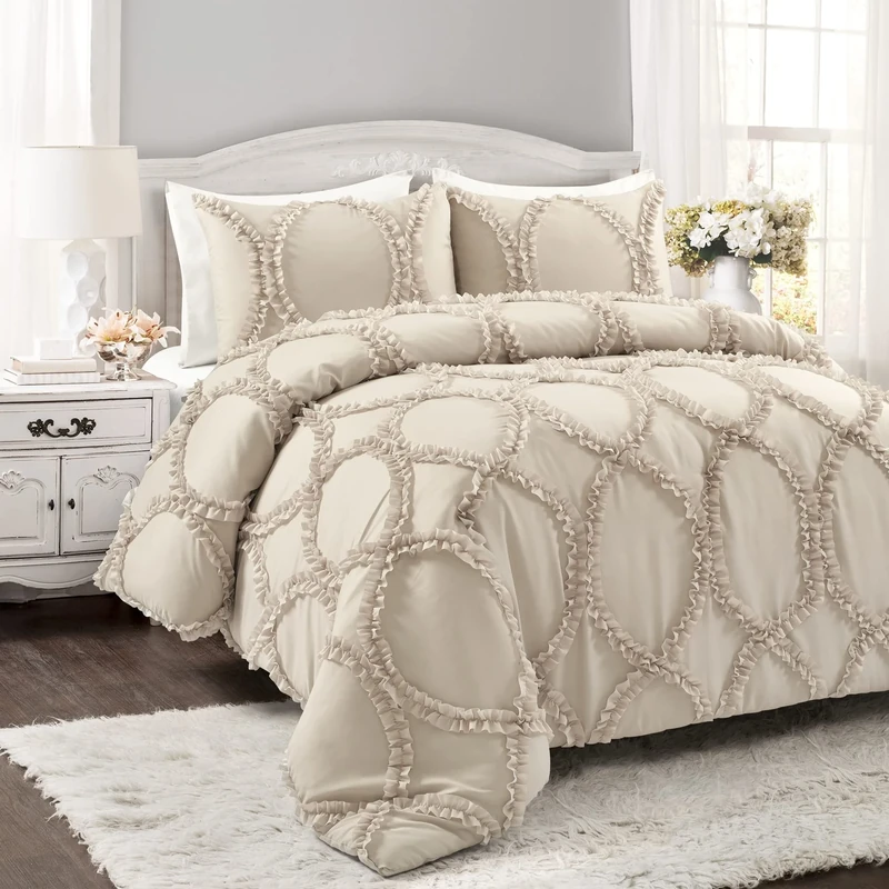 Lush Decor Avon 3 Piece Comforter Set, Polyester, Neutral, King