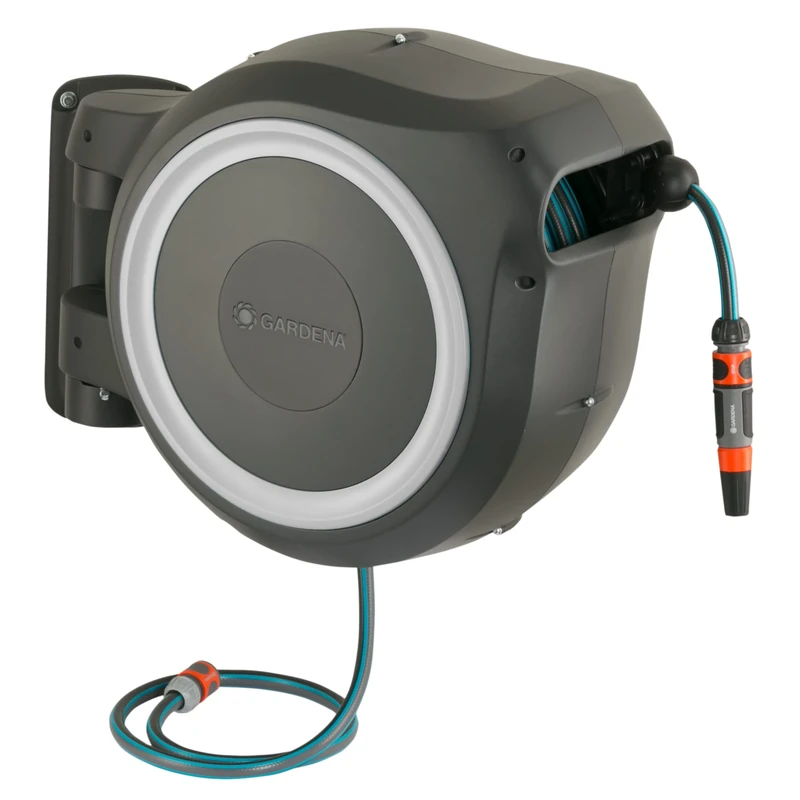 Gardena Wall-Mounted Hose Box Rollup M/L (White) 25 m: Versatile Watering System for Medium-Sized to Large Gardens, Swivel Hose Box, Including 25 m Gardena Hose & mounting kit (18622-20)