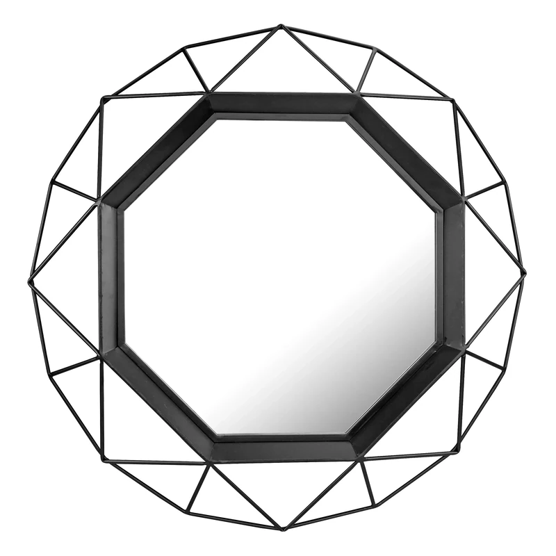 Stonebriar Decorative 28" Geometric Metal Frame Hanging Wall Mirror with Mounting Brackets, Black