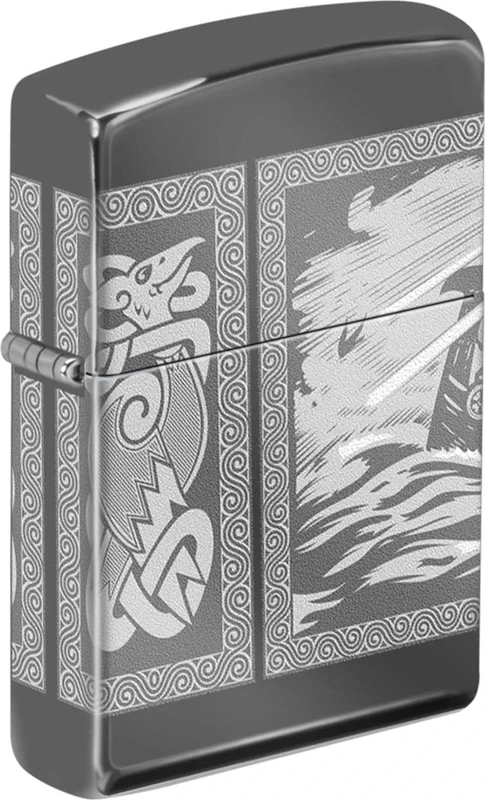 Zippo Viking Drakkar, laser engraved, black ice, refillable, in gift box, 60005581, colourful, one size fits all