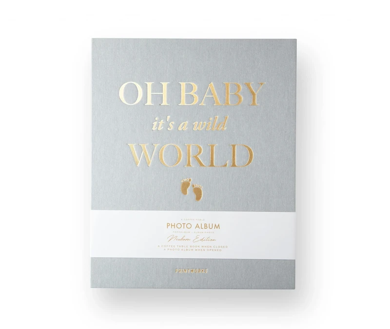 LUND-STOUGAARD Printworks PW00356 Baby It's a Wild World Photo Album in Grey with 30 Black Pages,Gray,26x31,5cm