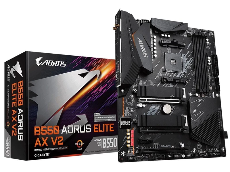 Gigabyte B550 AORUS ELITE AX V2 (AMD Ryzen 5000/B550/ATX/True 12+2 Phases Digital VRM/PCIe4.0/DDR4/USB3.2 Gen 1/Realtek ALC1200/Intel WiFi 6/2xM.2 Thermal Guard/2.5 GbE LAN/HDMI/DP/Gaming Motherboard)