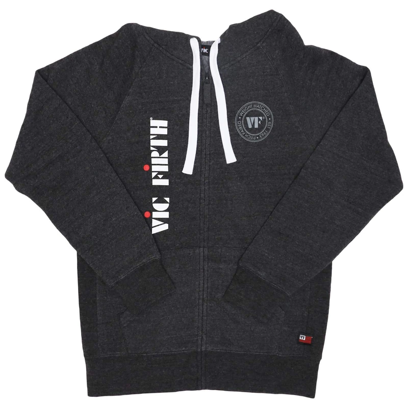 Vic Firth Logo Charcoal Grey Zip Up Hoodie - Size M