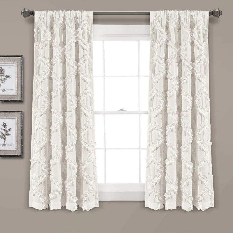 Lush Decor Ruffle Diamond Window Curtain Panel Pair, 63 in x 54 in, White