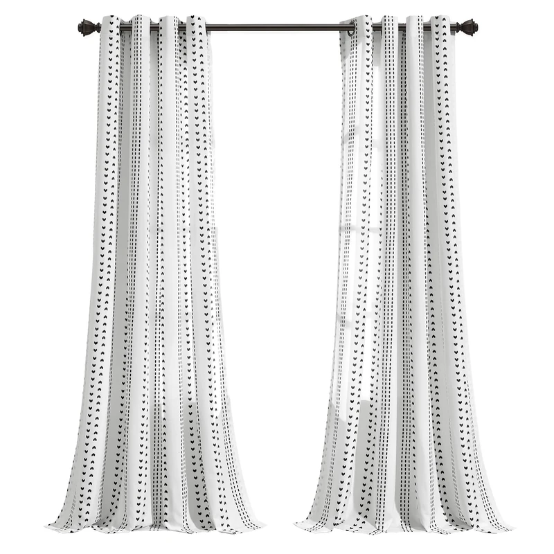 Lush Decor Hygge Stripe Window Curtain Panel Pair, 84" L x 52" W, Black & White