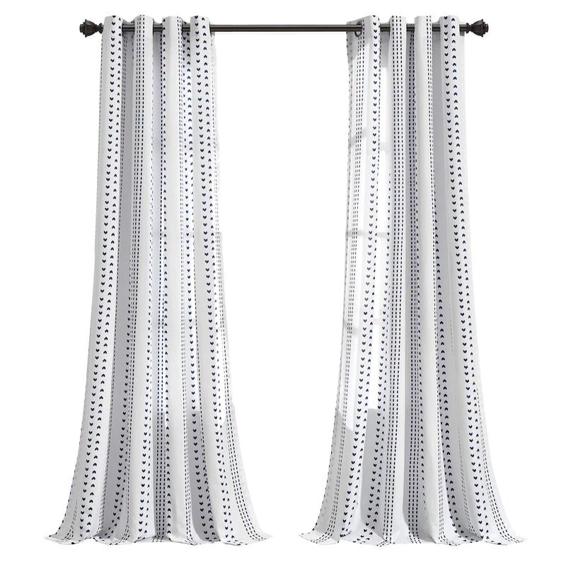 Lush Decor Hygge Stripe Window Curtain Panel Pair, 52" W x 84" L, Navy & White