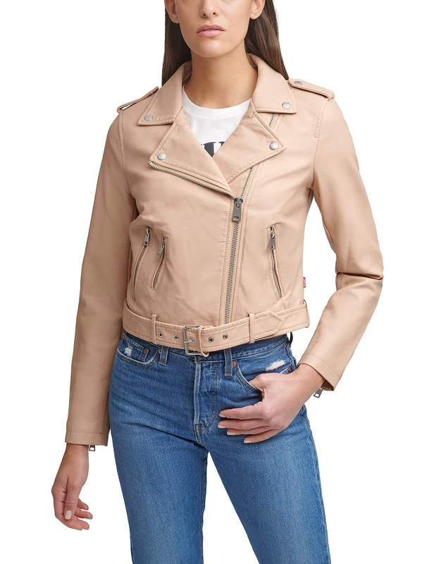 Levi's Women's The Belted Faux Leather Moto Jacket (Regular & Plus Size), Biscotti, XL