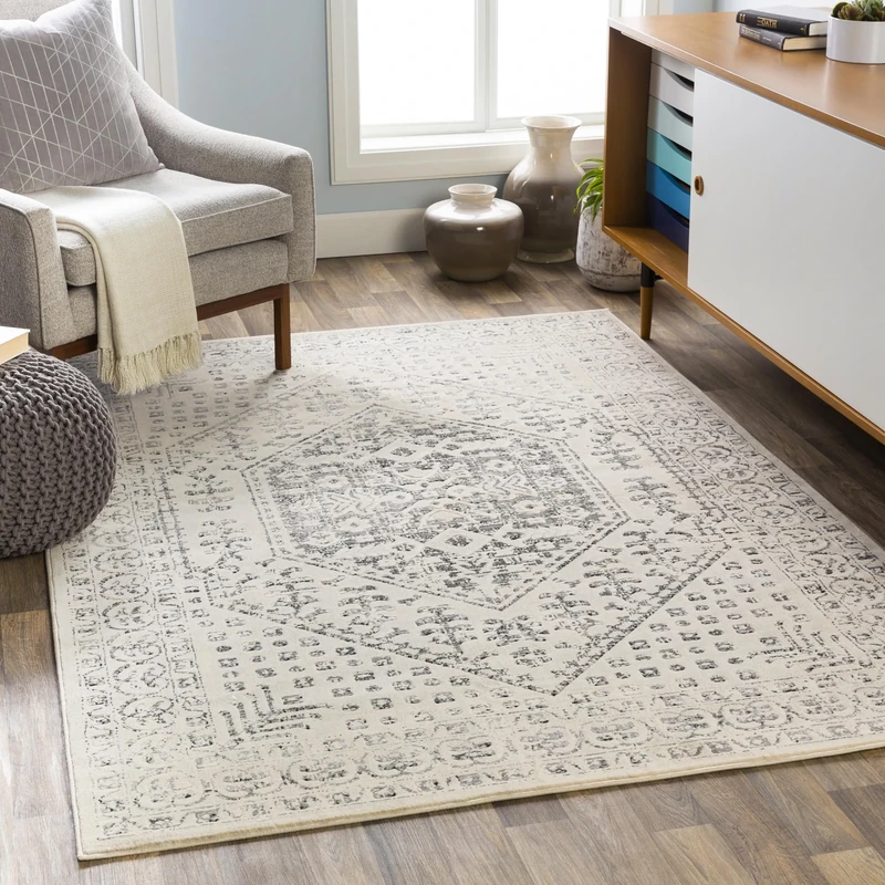 Livabliss Radom Vintage Large Rug - Oriental Rug Living Room 160 x 220 cm, Dining Room, Bedroom - Boho Qtyle, Short Pile for Easy Care - Pattern Rugs, Beige, Black, Grey