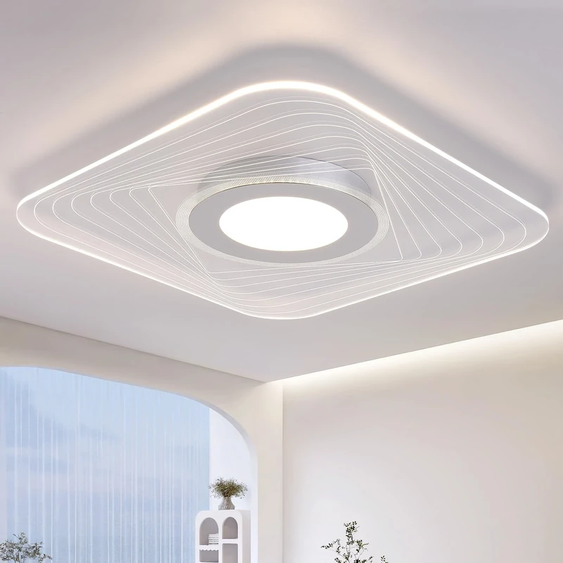 HARPER LIVING Modern LED Ceiling Light, Acrylic Semi Flush Ceiling Light, Square Shade, Natural White 4000K Indoor Ceiling Lamp for Living Room, Kitchen, Bedroom, Hallway, Hotel, B&B