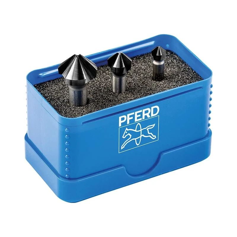 PFERD HSS Cone/Deburring Countersink Set, 3 Pieces, 90°, Diameter 6.3-16.5 mm, DIN 335 C, HICOAT 25202158 - for Countersinking 90° Screws