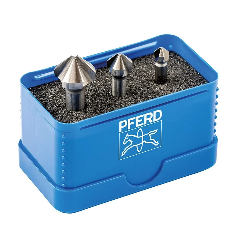 PFERD HSS-E Co5 Cone/Deburring Countersink Set, 3 Pieces, 90°, Diameter 6.3-16.5 mm, DIN 335 C, 25202155 - for Countersinking 90° Screws