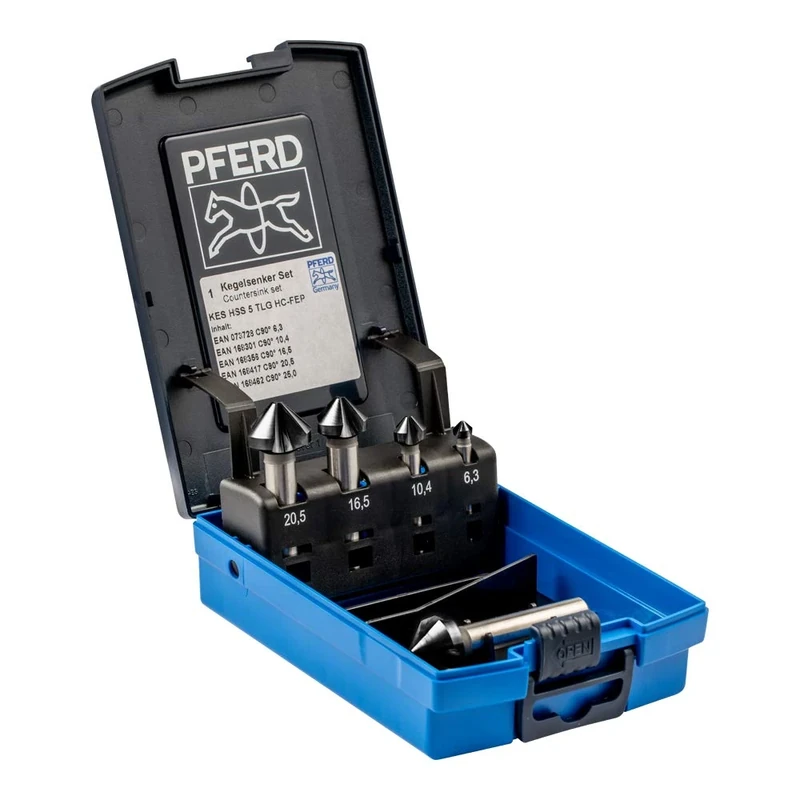 PFERD HSS Cone/Deburring Countersink Set, 5 Pieces, 90°, Diameter 6.3-25.0 mm, DIN 335 C, HICOAT 25202159 - for Countersinking 90° Screws
