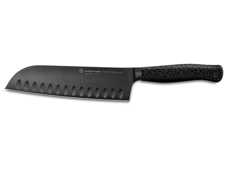 Wüsthof Performer 7 Inch Hollow Edge Santoku Knife, Black
