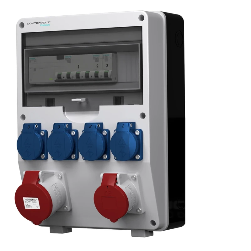 Doktorvolt Construction Power Distributor, Power Distribution PTD-S/FI Mennekes Sockets Schuko 4 x 230 V 32 A 16 A, Siemens Complete Fi Switch, Outdoor Power Distribution with CEE Socket Combination