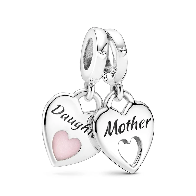 PANDORA Moments Women's Sterling Silver Mother & Daughter Double Heart Split Dangle Charm, No Box