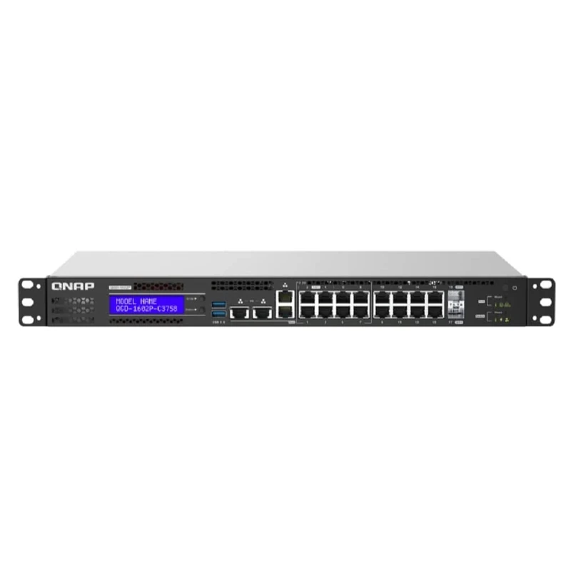 QNAP QGD-1602P-C3758-16G 14-Port 20GbE Managed Switch, 4x 90W PoE++, 12x 30W PoE+, 2x 10GbE SFP+, Black Metal Case