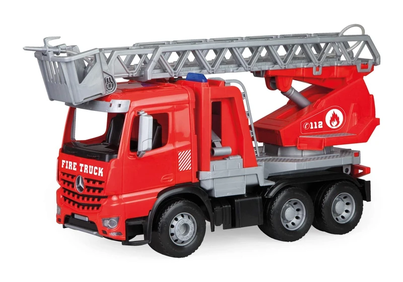 Lena Worxx 04615 Fire Brigade Ladder Car Mercedes Benz Arocs, Fire Engine Approx. 48 cm, Fire Truck with Rotating & Extendable Ladder and Water Sprayer, Robust Play Car for Children from 3 Years