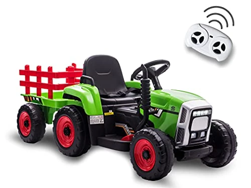 Teorema Giocattoli Teorema 66692 – Electric Tractor 12 V Ride-on for Children, with Lights, Sounds, Trailer, MP3 Player, Aux Input, Usb and Radio Control