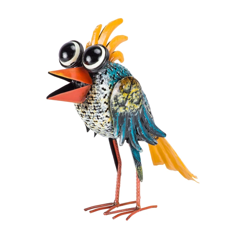 Alpine Corporation JUM450HH Alpine 11" Tall Metal Wide-Eyed Bird Standing Yard Statue Decoration, Multicolor Outdoor Décor
