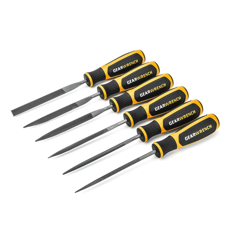 GearWrench 82821H Mini File Set 4"/101.6mm, Ergonomic, Dual Material Comfort Grip, 6 Piece