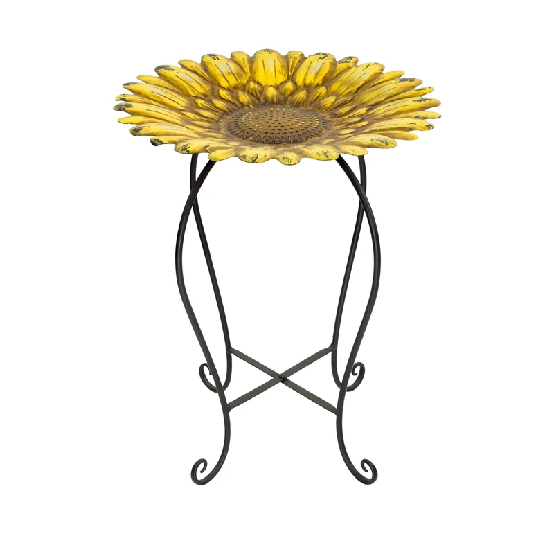 Alpine Corporation MAZ470 Alpine 15" Embossed Metal Sunflower Birdbath, Yellow