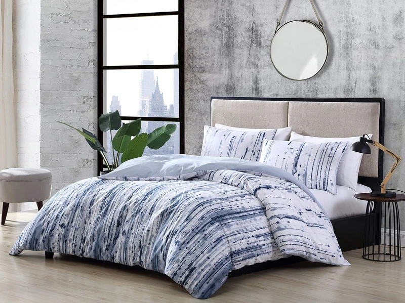 City Scene | Sokal Collection | Duvet Cover Set - 100% Cotton, Oeko-TEX Certified, Ultra Soft, All Season Bedding, Pre-Washed for Added Softness, King, Blue
