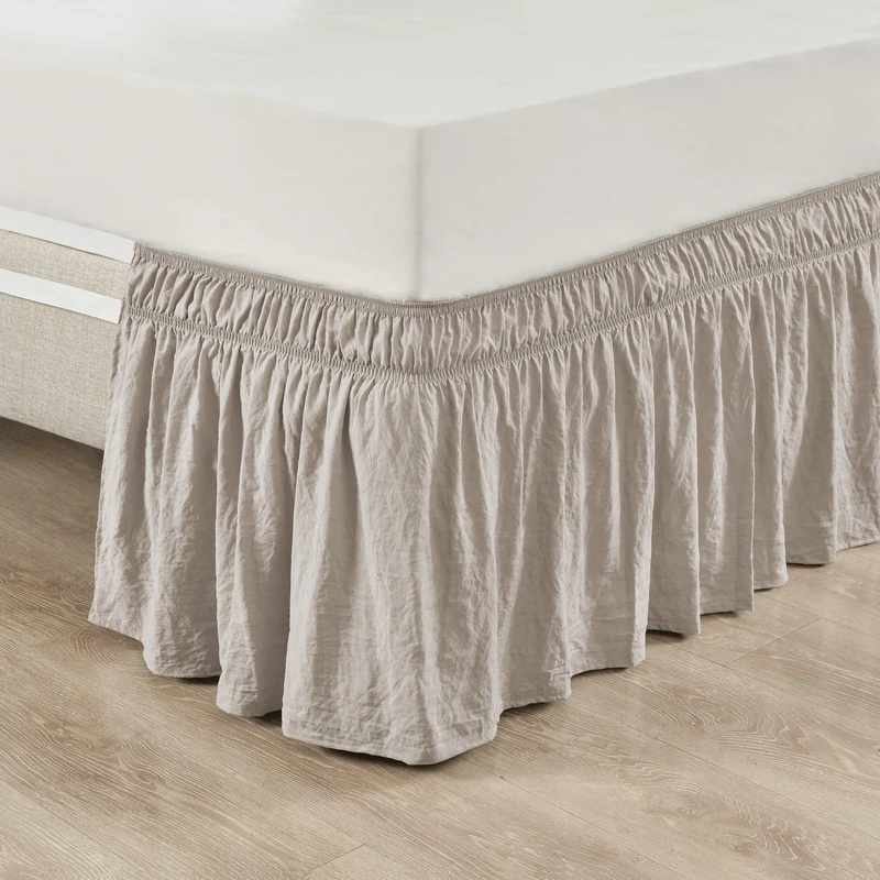 Lush Decor Ruched Ruffle Elastic Easy Wrap Around Bedskirt, Queen/King/Cal King, Neutral - Image 1