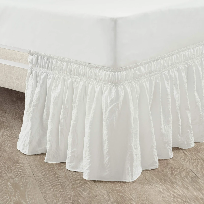 Lush Decor Ruched Ruffle Elastic Easy Wrap Around Bedskirt, Queen/King/Cal King, Off-White - Image 1