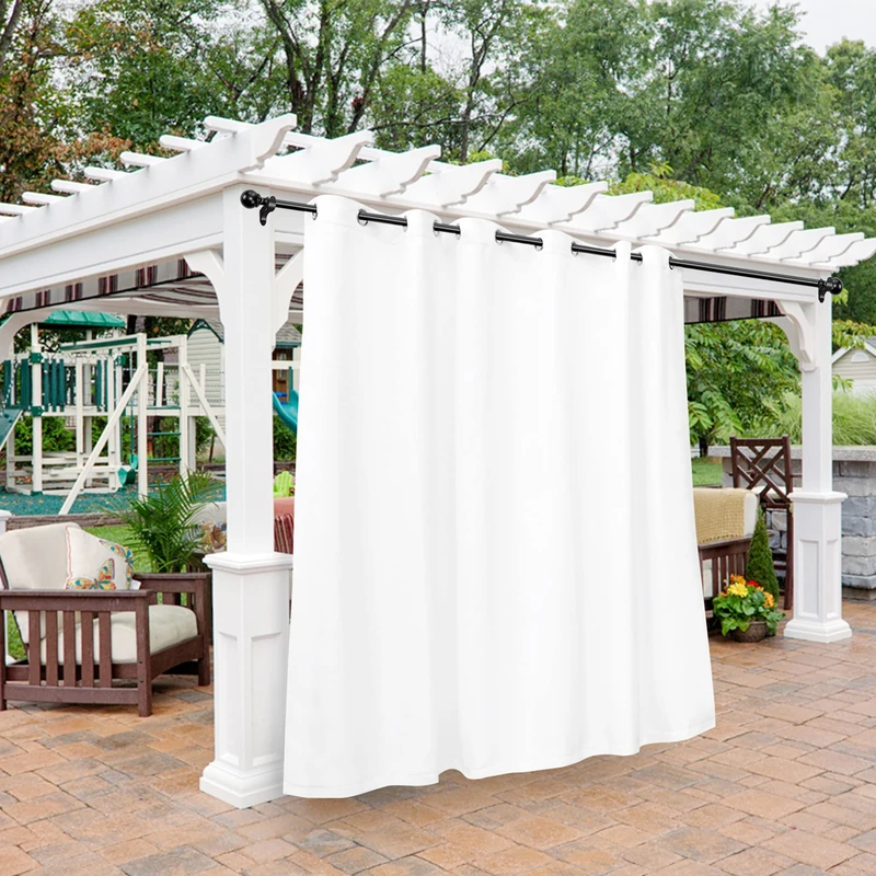 Bonzer Outdoor Curtains for Patio Waterproof - Light Blocking Weather Resistant Privacy Grommet Outside Curtains for Gazebo, Porch, Pergola, Cabana, Deck, Sunroom, 1 Panel, 100W x 84L inch, White