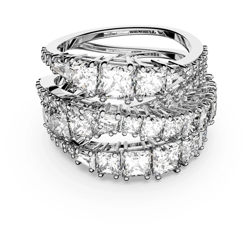 Swarovski Twist Wrap ring, Mixed cuts, White, Rhodium plated