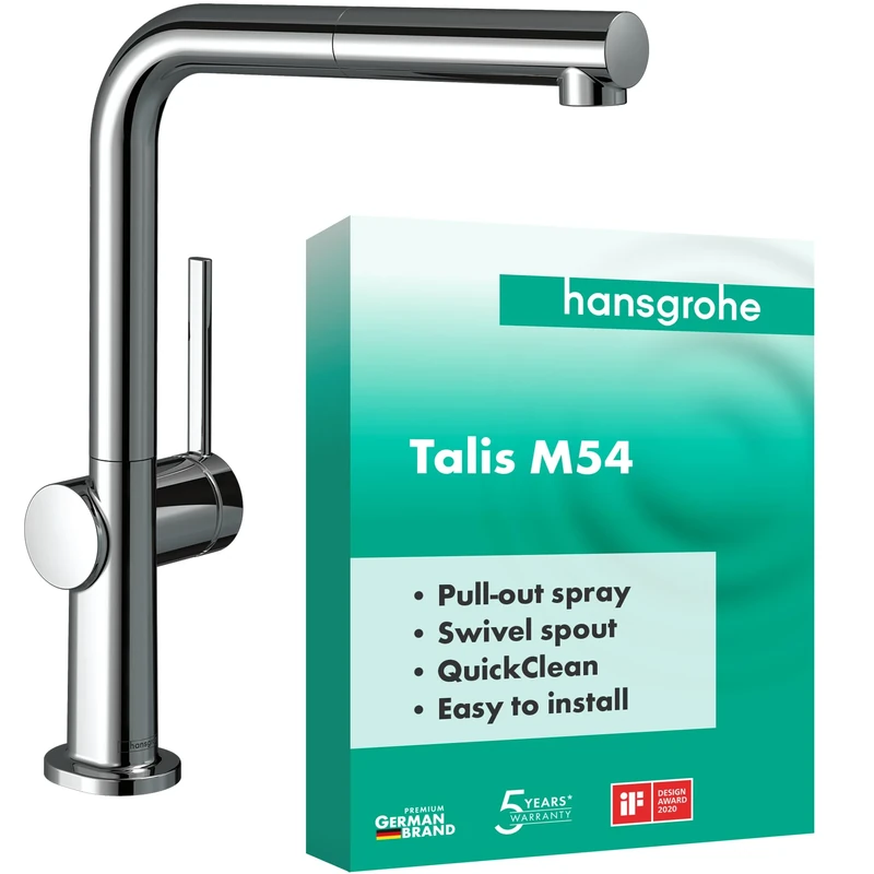 hansgrohe Talis M54 - kitchen tap with pull-out spray, 1 spray, kitchen sink tap with spout height 270 mm, kitchen mixer tap with swivel spout, chrome, 72808000