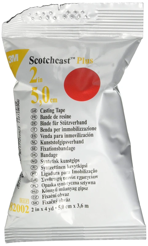 3M - Scotchcast Plus Casting Tape, Water Activated Glass Fiber Bandage, Lightweight, Resistant, Breathable, Red Colour, Size 5 cm x 3.65 m, pack of 10 units.