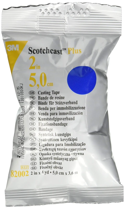 3M - Scotchcast Plus Casting Tape, Water Activated Glass Fiber Bandage, Lightweight, Resistant, Breathable, Blue Colour, Size 5 cm x 3.65 m, pack of 10 units.