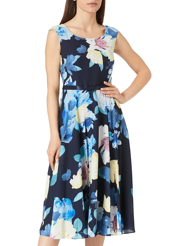 Vera Mont Women's 4362/4201 Cocktail Dress, Dark Blue/Yellow, 42