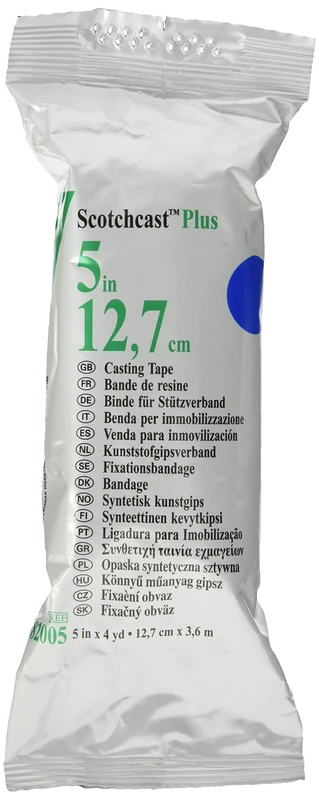3M - Scotchcast Plus Casting Tape, Water Activated Glass Fiber Bandage, Lightweight, Resistant, Breathable, Blue Colour, Size 12.7 cm x 3.65 m, pack of 10 units.