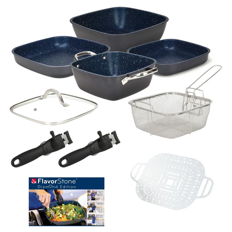 FlavorStone Diamond Non Stick Induction Pan Set - Chef's Collection, Navy
